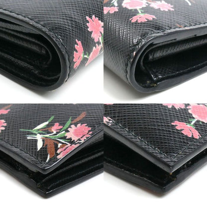 Prada Saffiano Flower Bouquet Bifold Wallet Black — view 6