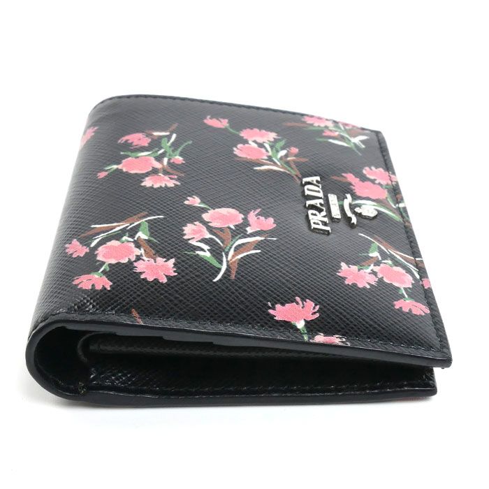 Prada Saffiano Flower Bouquet Bifold Wallet Black — view 3