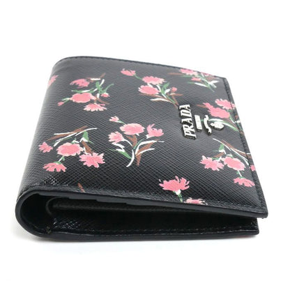 Prada Saffiano Flower Bouquet Bifold Wallet Black — view 3
