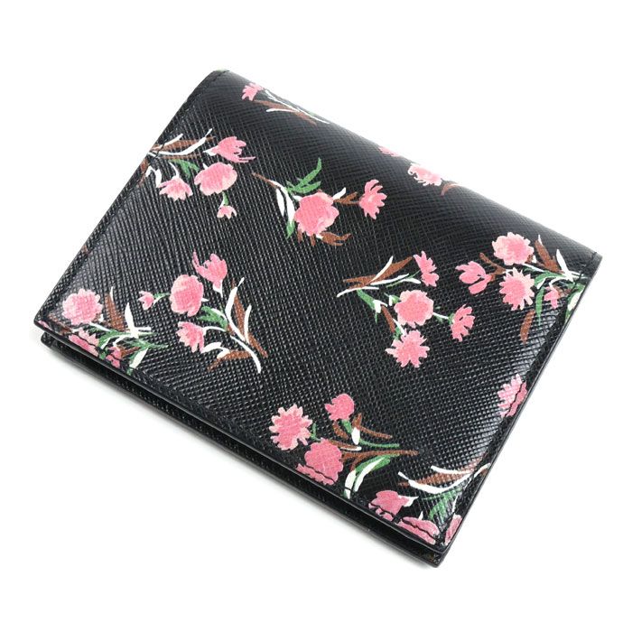 Prada Saffiano Flower Bouquet Bifold Wallet Black — view 2