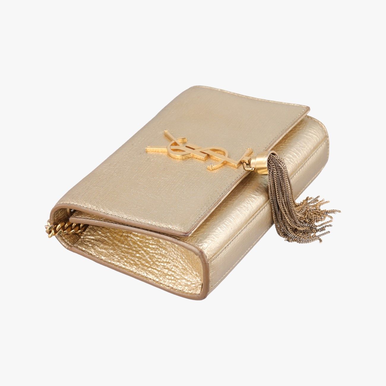 Saint Laurent Yves Kate Gold Leather Messenger — view 5