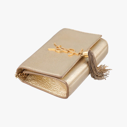 Saint Laurent Yves Kate Gold Leather Messenger — view 5