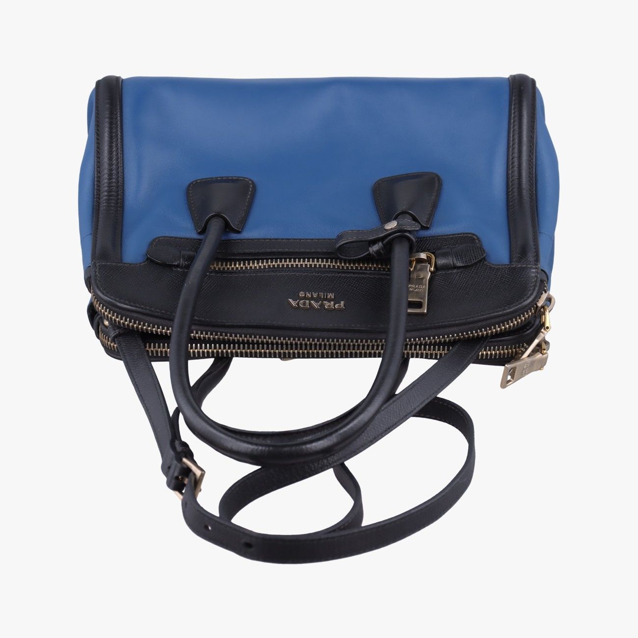 Prada Double Zip Convertible Tote Black Blue Saffiano Leather 56 — view 8