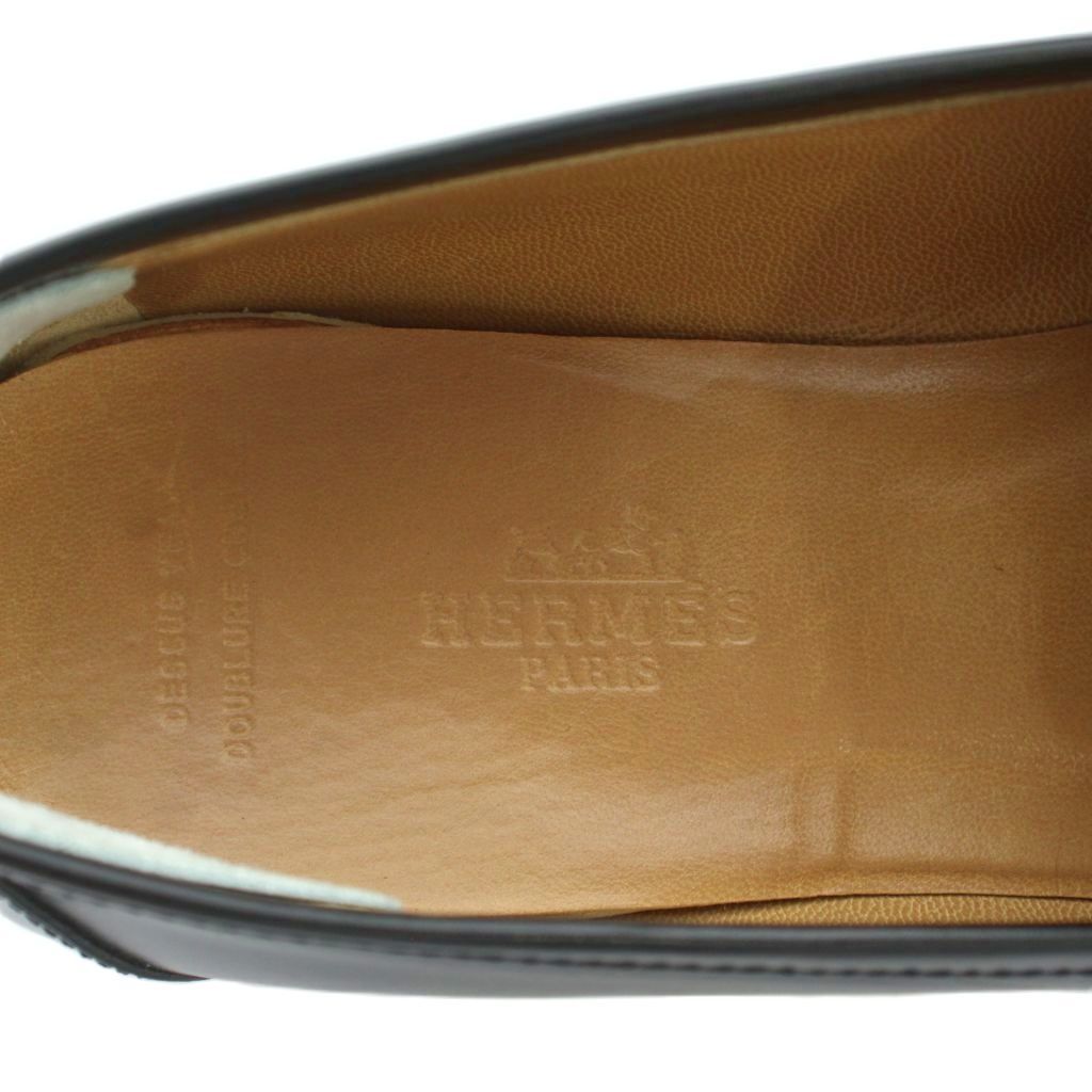 Hermes Chaine D'ancre Loafers Moccasins Leather Logo Gold 36.5 Black — view 7