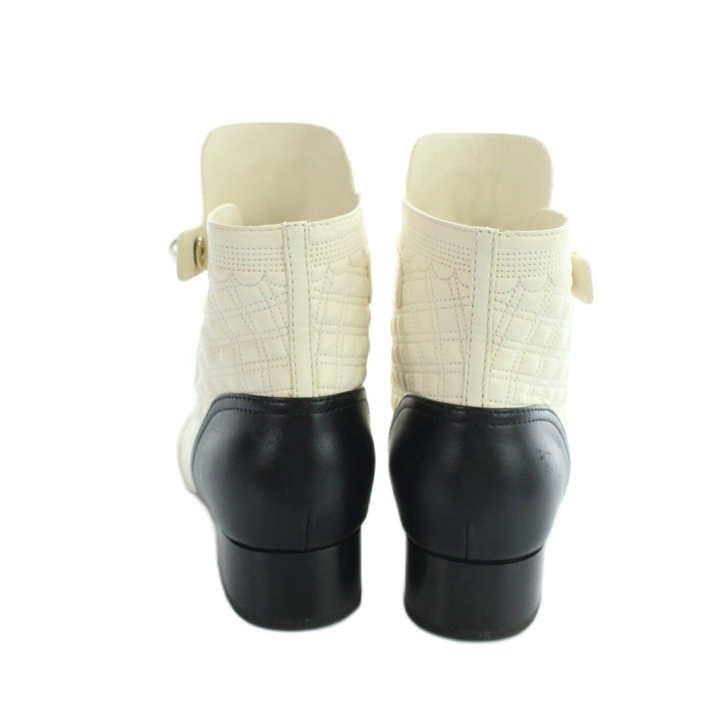 Chanel Short Boots Chunky Heels Contrast CC Logo Leather Quilted Embroidery — view 5