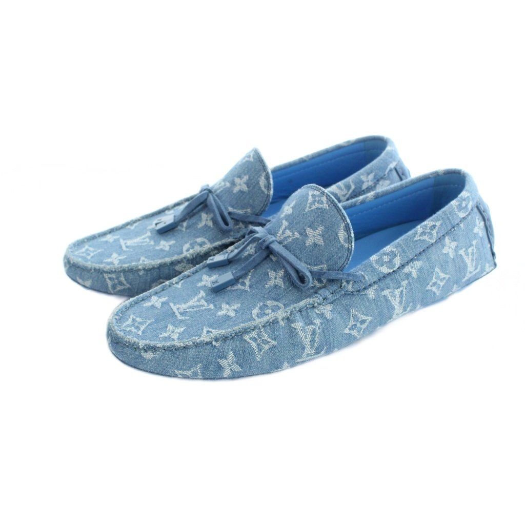 Louis Vuitton Driver Line Loafers Monogram Arizona Denim Jacquard Shoes 8.5