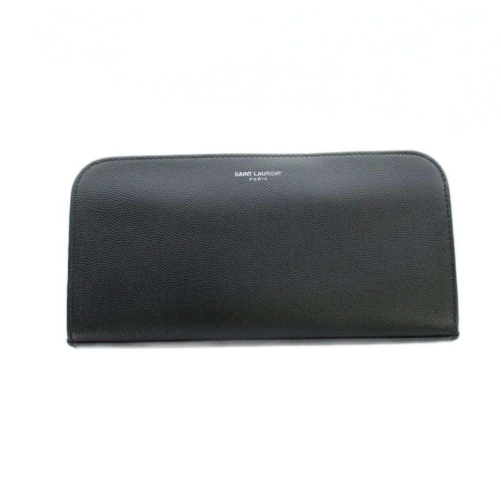 Saint Laurent Paris Wallet Logo Leather Zip Around Black
