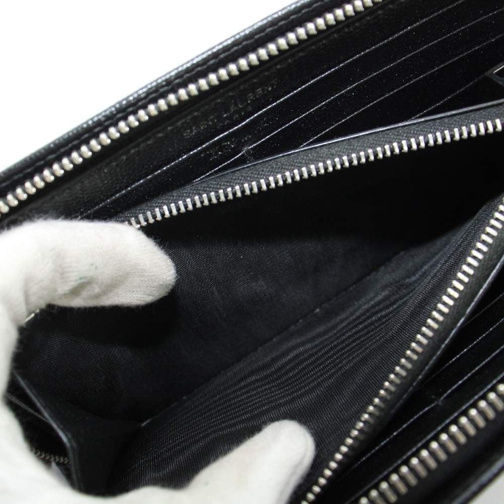 Saint Laurent Paris Wallet Logo Leather Zip Around Black — view 6