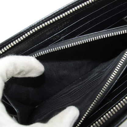 Saint Laurent Paris Wallet Logo Leather Zip Around Black — view 6