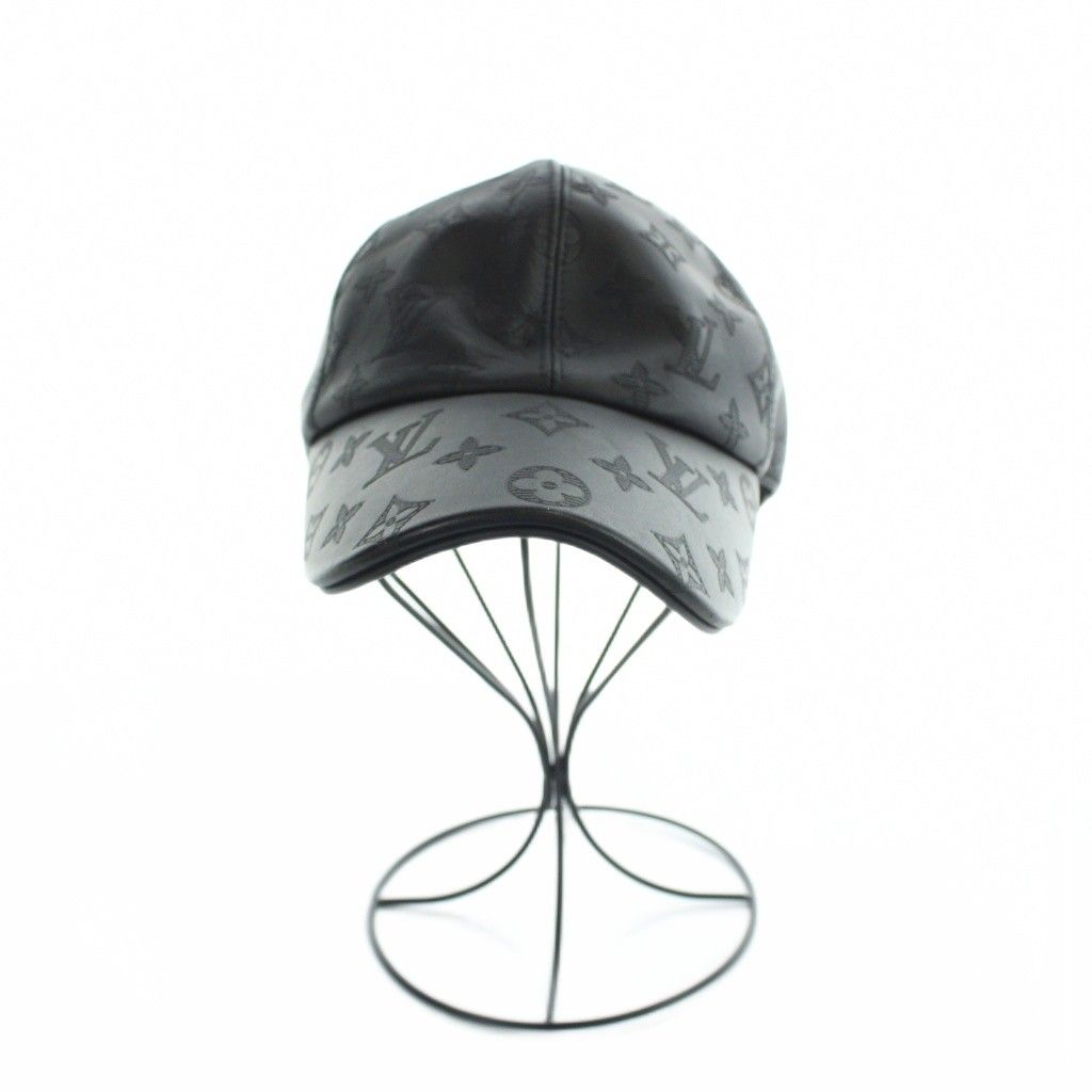 Louis Vuitton Cap Hat Leather Monogram Shadow Logo Black — view 2