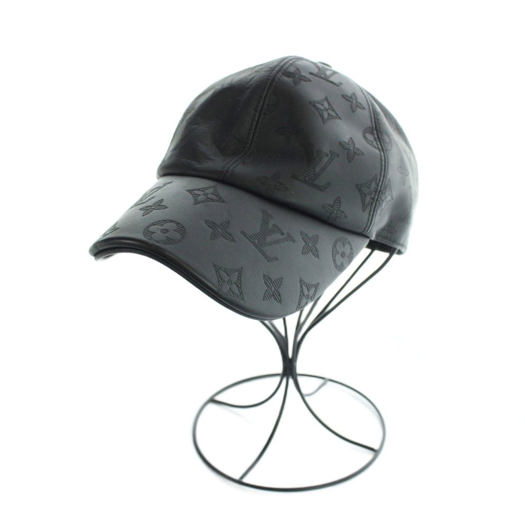 Louis Vuitton Cap Hat Leather Monogram Shadow Logo Black