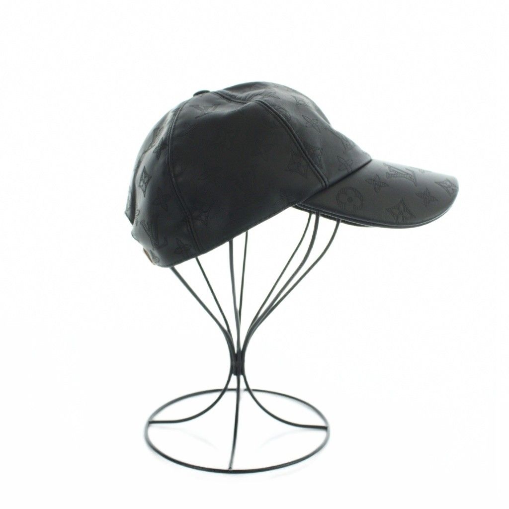Louis Vuitton Cap Hat Leather Monogram Shadow Logo Black — view 5