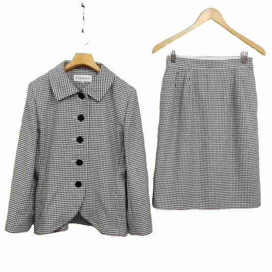 Saint Laurent Yves Vintage Houndstooth Skirt Suit Set 36 Black White