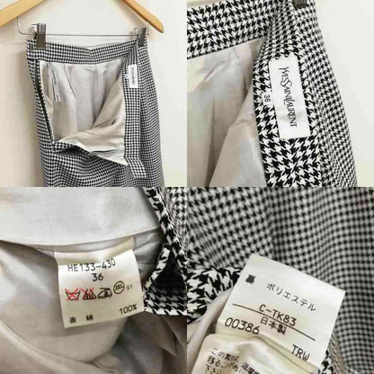 Saint Laurent Yves Vintage Houndstooth Skirt Suit Set 36 Black White — view 9