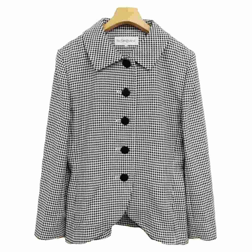 Saint Laurent Yves Vintage Houndstooth Skirt Suit Set 36 Black White — view 3