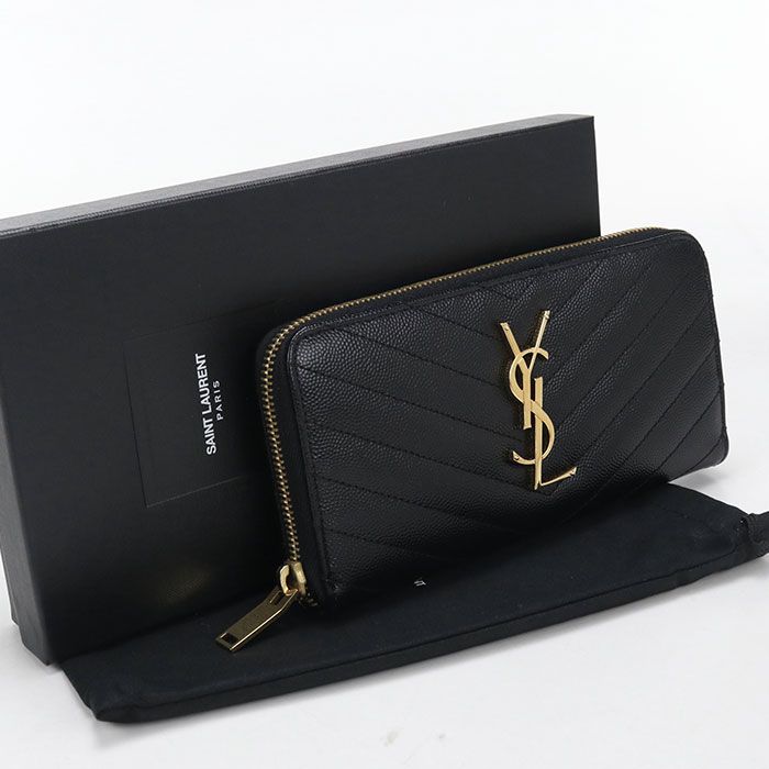 Saint Laurent Full Zip Wallet Monogram Round Zip Calf