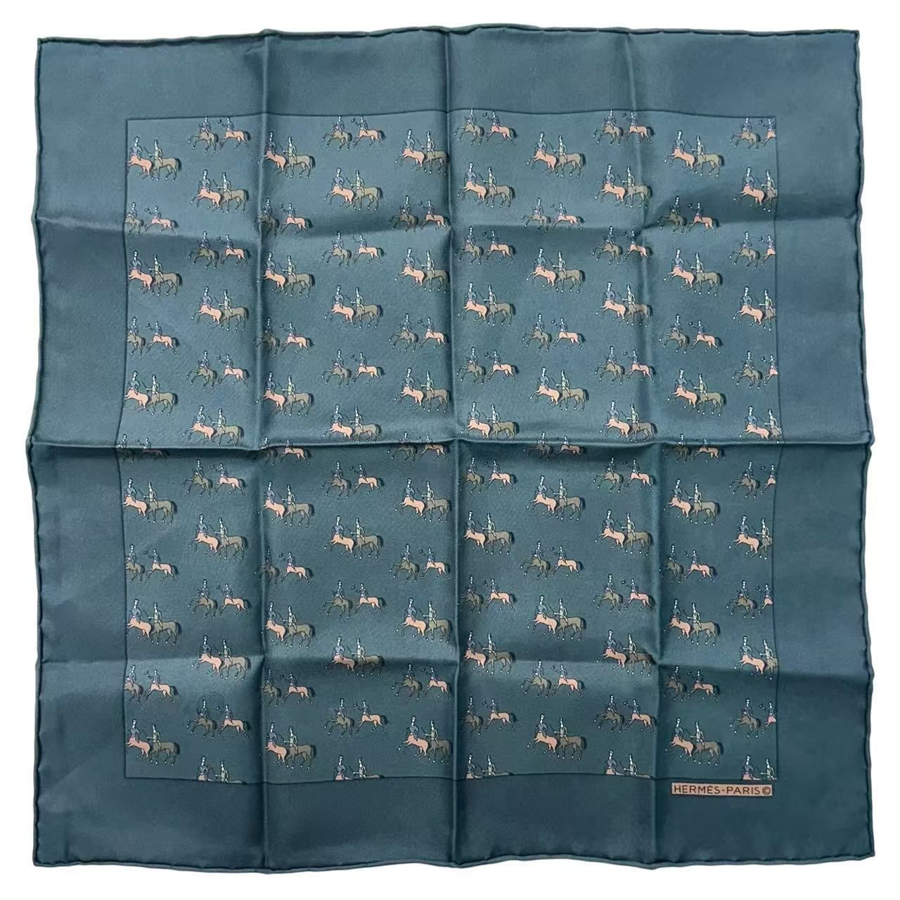 Hermes Scarf Silk Horse Print Handkerchief Blue