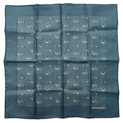 Hermes Scarf Silk Horse Print Handkerchief Blue