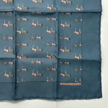 Hermes Scarf Silk Horse Print Handkerchief Blue — view 4
