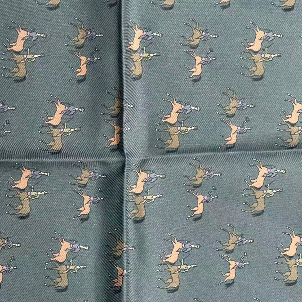Hermes Scarf Silk Horse Print Handkerchief Blue — view 6