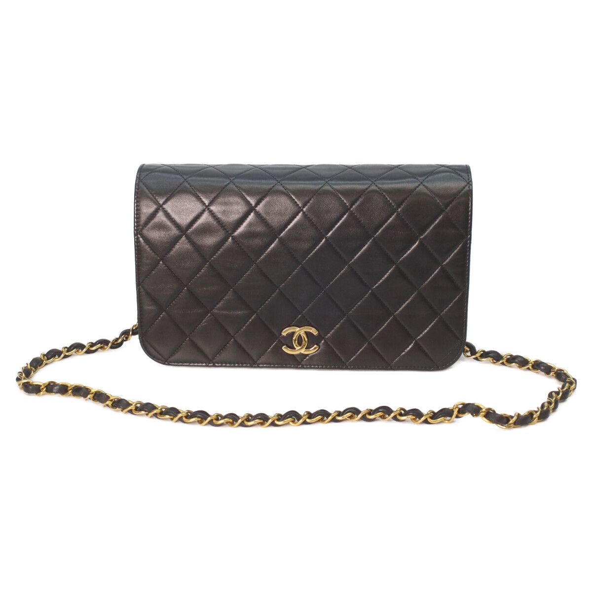 Chanel Black Lamb Single Full Flap Push Lock Quilted 23