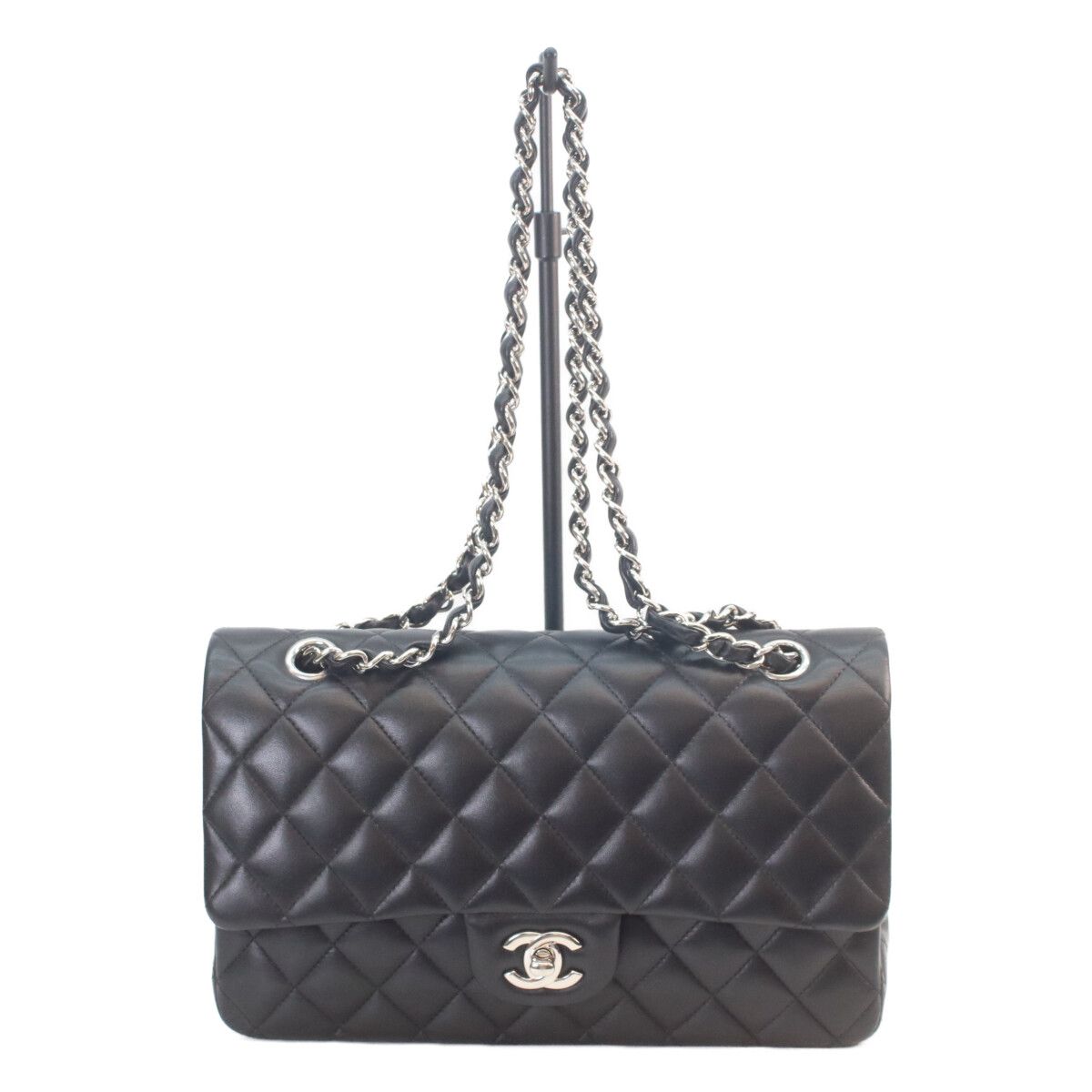 Chanel Black Lamb Silver Quilted 25 Shoulder