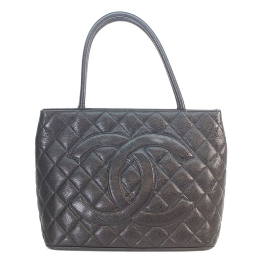 Chanel Black Caviar Silver Medallion Tote