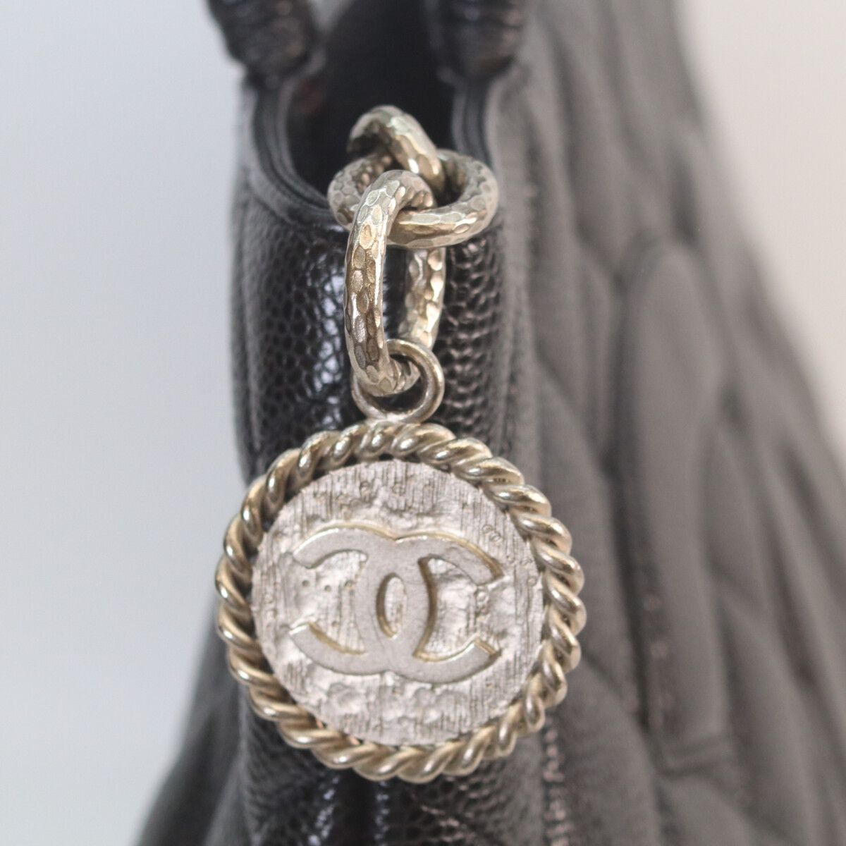 Chanel Black Caviar Silver Medallion Tote — view 6