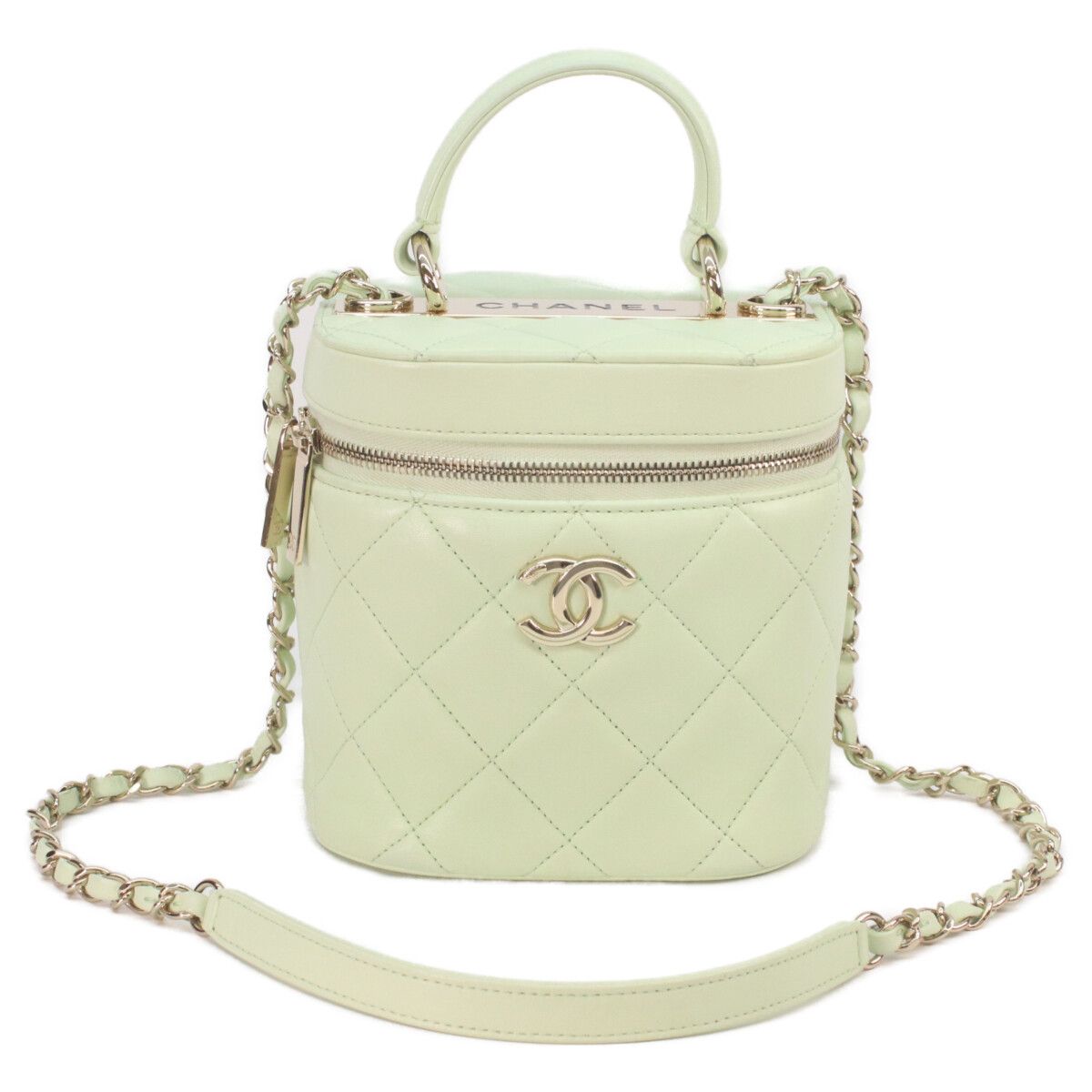 Chanel Lime Green Gold Lamb Trendy CC 2-Way Vanity