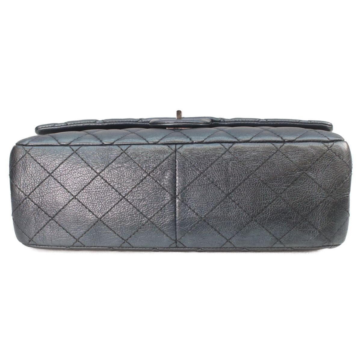 Chanel Metallic Blue Gray Vintage Calf Silver Quilted 2.55 Large Chain Handbag — view 5