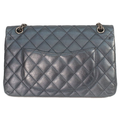 Chanel Metallic Blue Gray Vintage Calf Silver Quilted 2.55 Large Chain Handbag — view 3