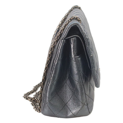 Chanel Metallic Blue Gray Vintage Calf Silver Quilted 2.55 Large Chain Handbag — view 4