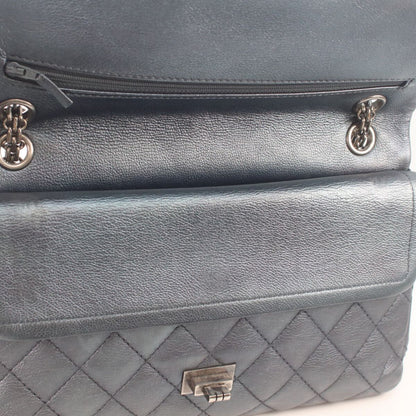 Chanel Metallic Blue Gray Vintage Calf Silver Quilted 2.55 Large Chain Handbag — view 9