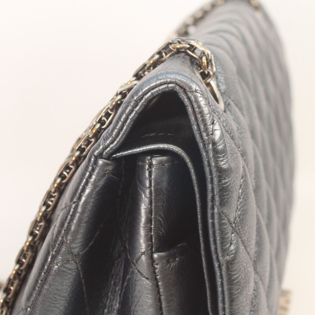 Chanel Metallic Blue Gray Vintage Calf Silver Quilted 2.55 Large Chain Handbag — view 8