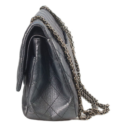 Chanel Metallic Blue Gray Vintage Calf Silver Quilted 2.55 Large Chain Handbag — view 2