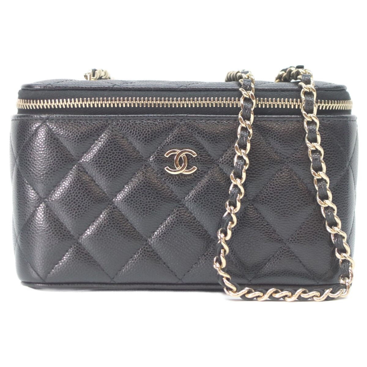 Chanel Black Caviar Gold Vanity Chain Shoulder