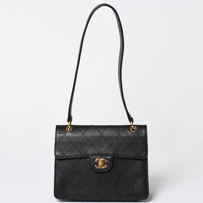 Chanel Quilted Bag CC Logo Caviar Leather Black Gold