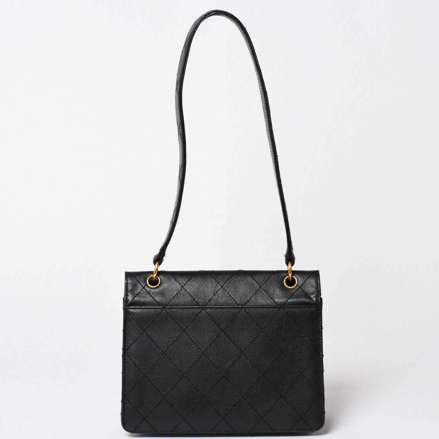 Chanel Quilted Bag CC Logo Caviar Leather Black Gold — view 2