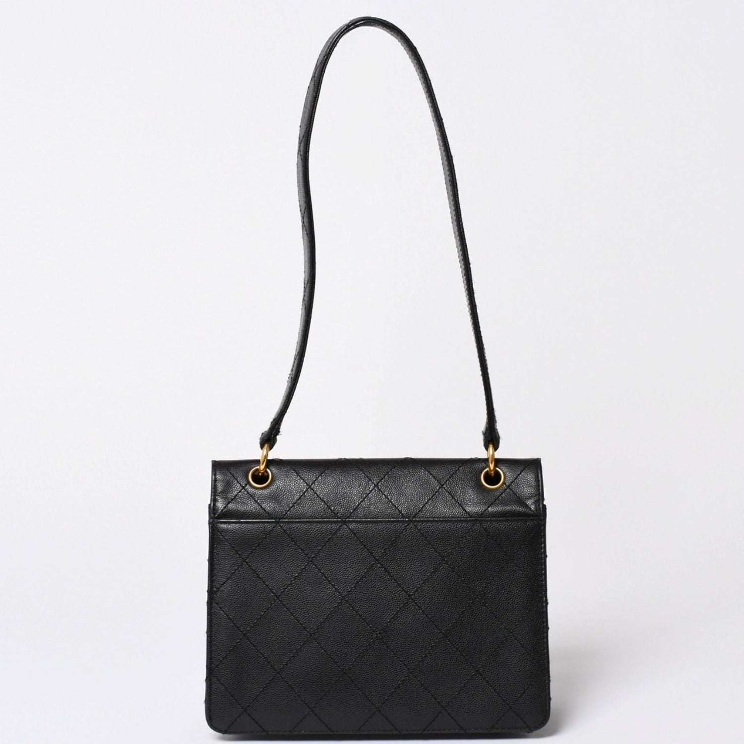 Chanel Quilted Bag CC Logo Caviar Leather Black Gold — view 2