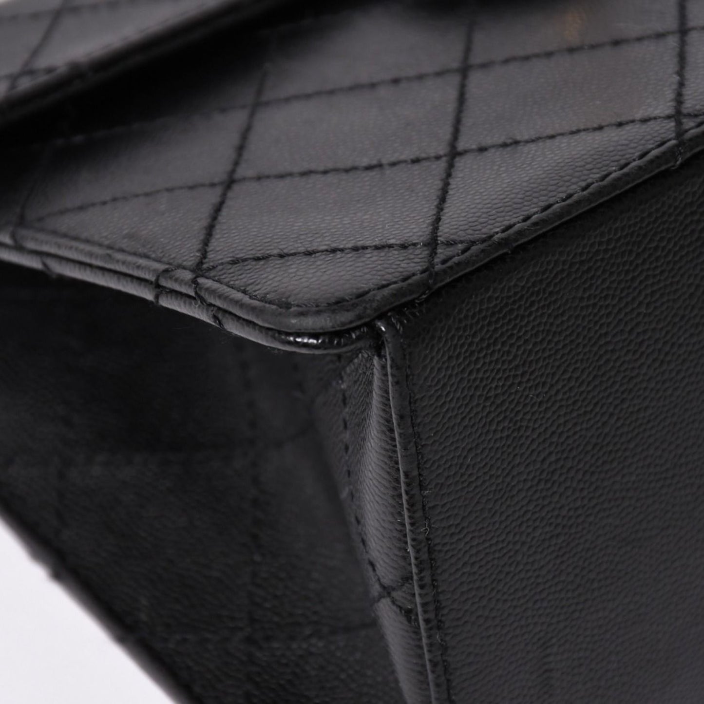 Chanel Quilted Bag CC Logo Caviar Leather Black Gold — view 8