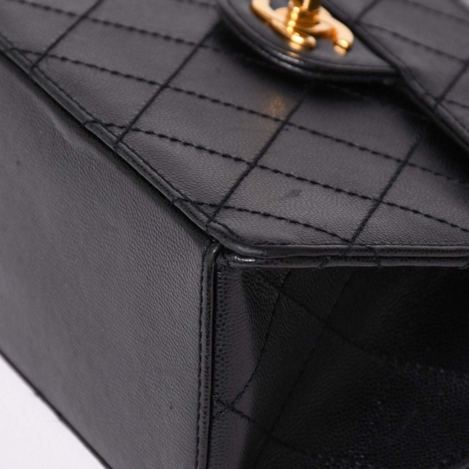 Chanel Quilted Bag CC Logo Caviar Leather Black Gold — view 7