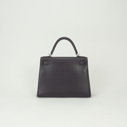 Hermes Kelly 28 Tote Shoulder Bag Epsom Raisin Purple Silver Veau 2-Way Sellier — view 3