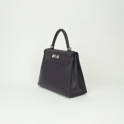 Hermes Kelly 28 Tote Shoulder Bag Epsom Raisin Purple Silver Veau 2-Way Sellier — view 2