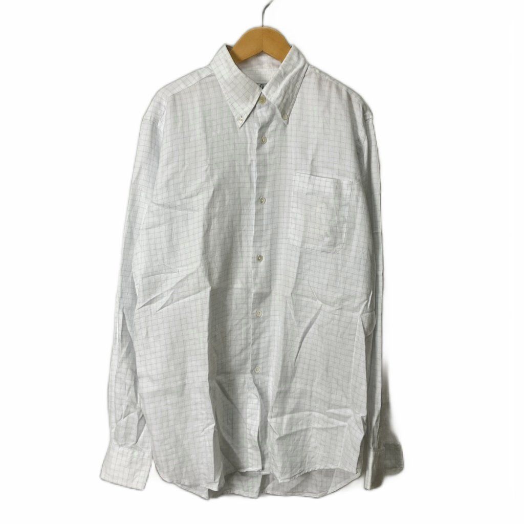 Hermes Button Down Jacket Shirt Check Long Sleeve 15 3 4 White