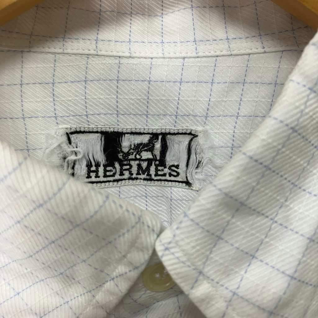 Hermes Button Down Jacket Shirt Check Long Sleeve 15 3 4 White — view 6