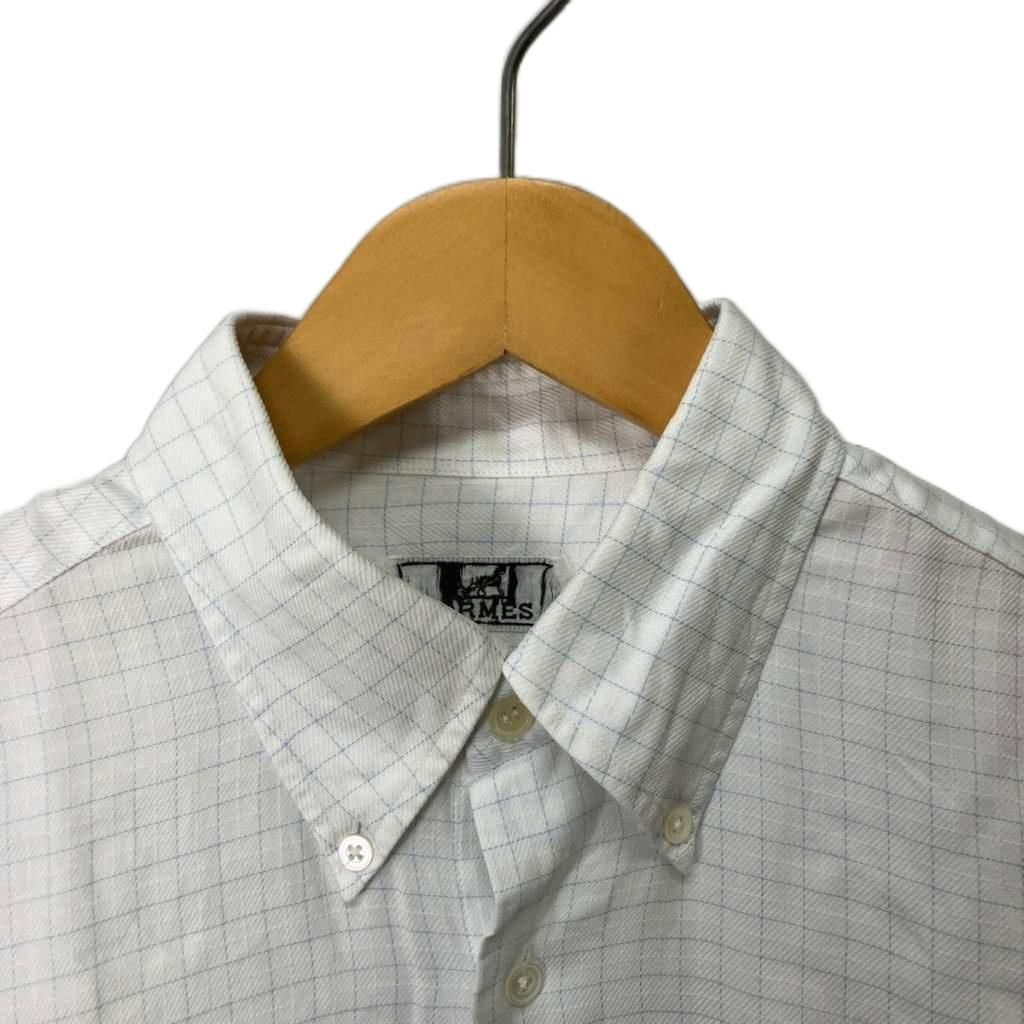 Hermes Button Down Jacket Shirt Check Long Sleeve 15 3 4 White — view 4
