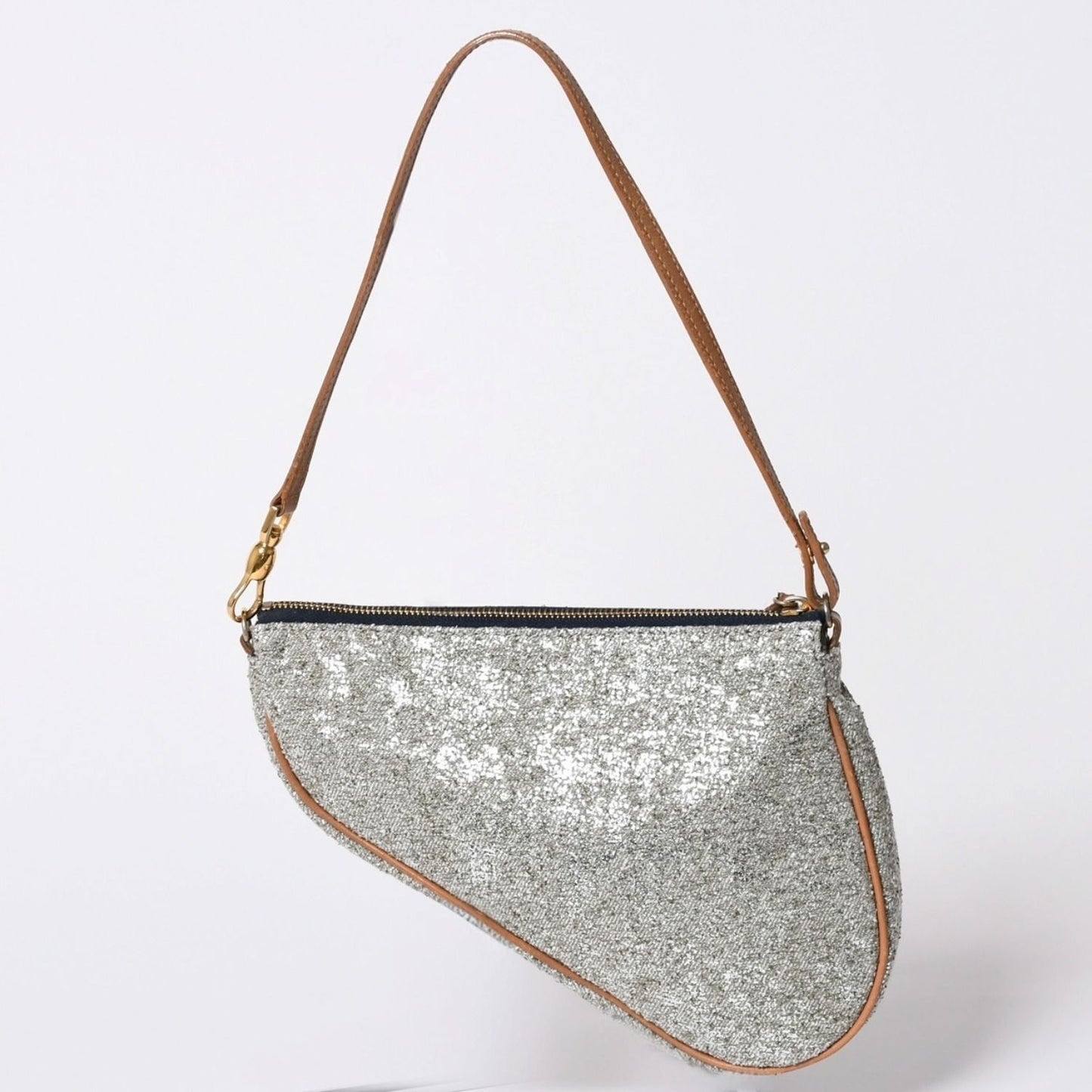 Dior Saddle Pouch Canvas Leather Silver Gold — view 2