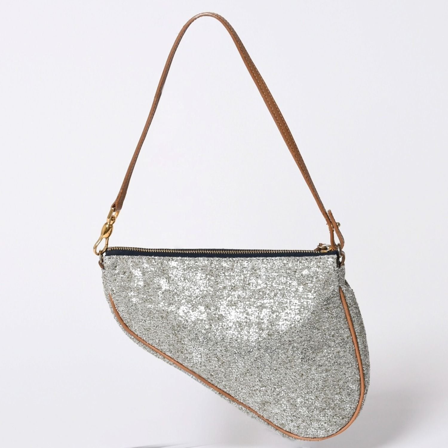 Dior Saddle Pouch Canvas Leather Silver Gold — view 2