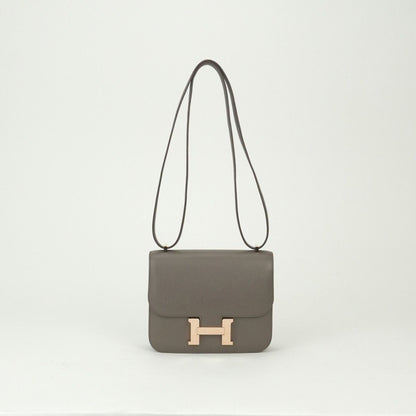 Hermes Constance 3 Mini 18 Shoulder Bag Epsom Etain Gray Pink Gold Veau