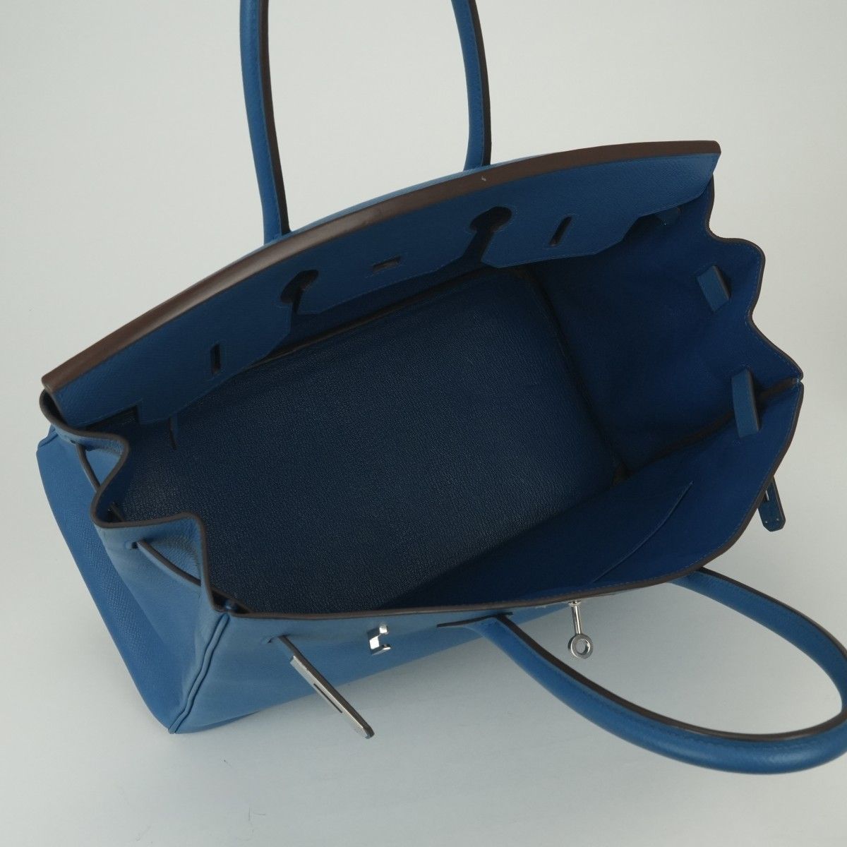 Hermes Birkin 35 Verso Tote Epsom Mykonos Blue Silver Handbag Veau — view 9